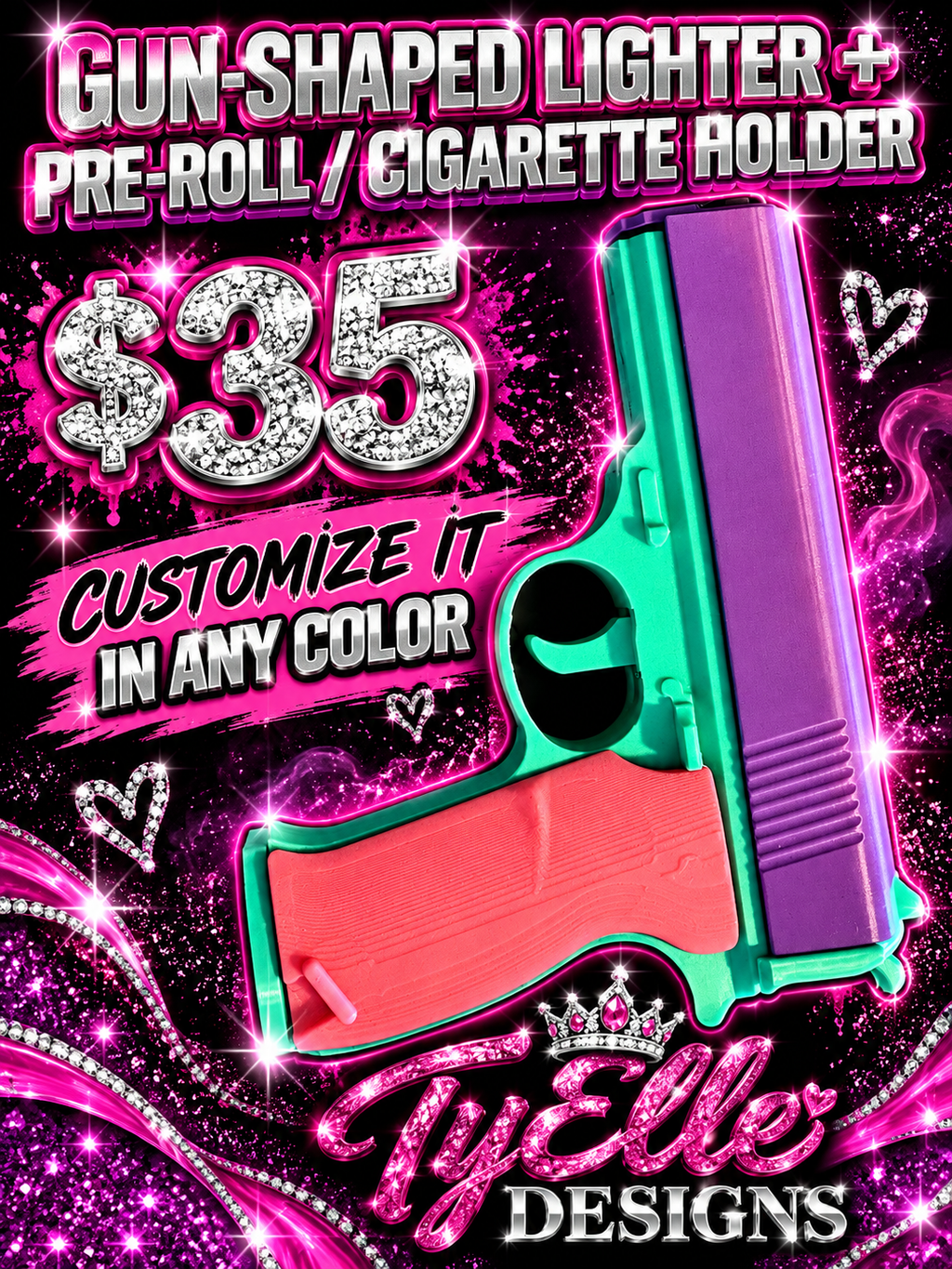 Gun shaped lighter and pre-roll/cigarette holder