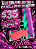 Gun shaped lighter and pre-roll/cigarette holder
